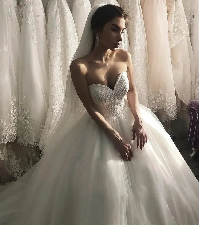 Sexy Sweetheart Tulle Wedding Dresses Sleeveless Backless A-Line Princess Wedding Gown With Lace Up Back vestido de noiva by payinti