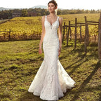Sexy V-Neck Mermaid Wedding Dress 2023 Lace Boho Sleeveless Bride Gown Customized Buttons Pleats Illusion Back Vestido De Novia by payinti