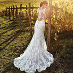 Sexy V-Neck Mermaid Wedding Dress 2023 Lace Boho Sleeveless Bride Gown Customized Buttons Pleats Illusion Back Vestido De Novia by payinti