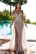 Sexy Long Off the shoulder Beading Sleeveless Mermaid Prom Dress With Slit by BIZTUNNEL