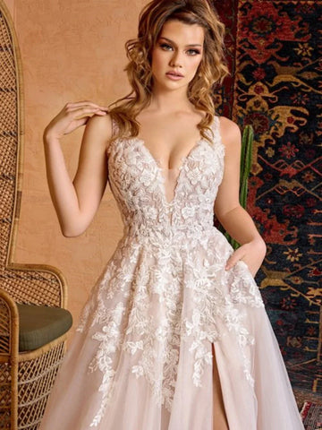 Sexy V-neck Tank Sleeve Dress For Bride Classic Appliques Beads Bridal Gown Graceful A-line Long Wedding Dress Robe De Mariée