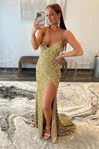 Plunging Neckline Prom Dress Long Prom Dress with Slit SYP171 by vivymakudress