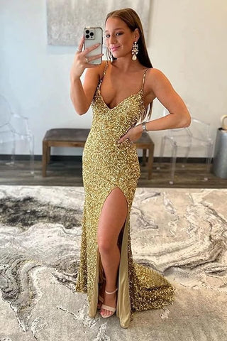 Vestido de fiesta largo con escote pronunciado y abertura SYP171 