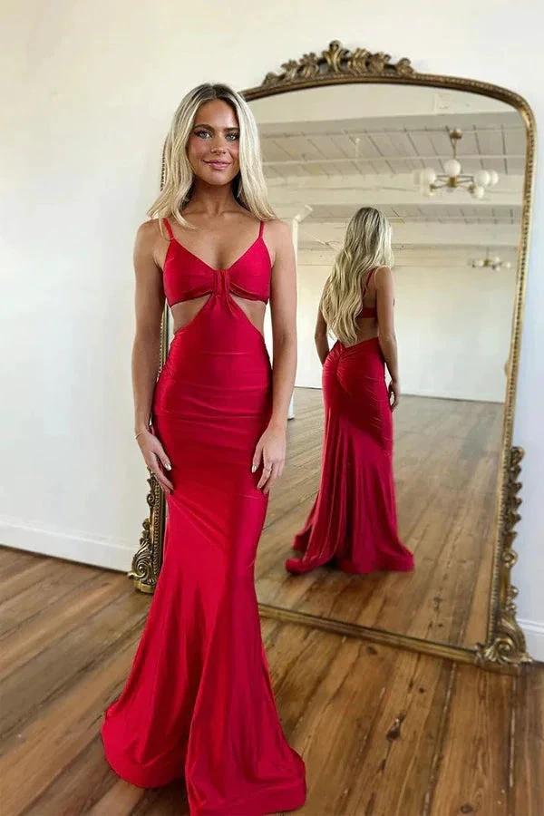 Sexy Spaghetti Straps Red Sheath Prom Formal Dress PSK490 by pgmdress