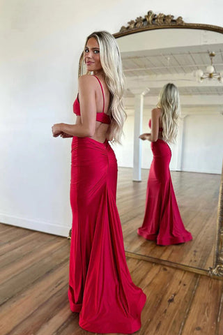 Vestido de fiesta rojo sexy con tirantes finos PSK490