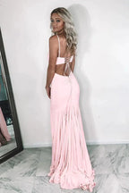 V Neck Mermaid Pink Prom Dress With Slit SYP108 by vivymakudress