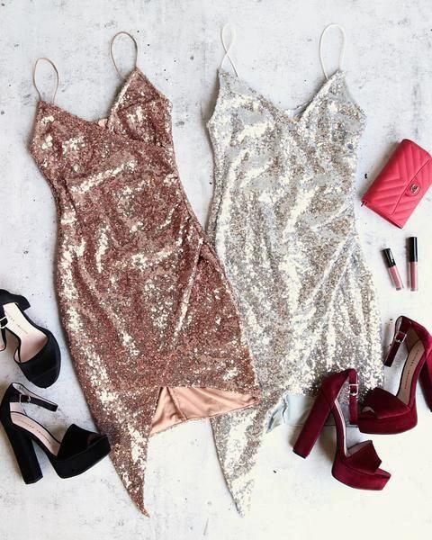 Sexy V Neck Spaghetti Straps Sequins Mini Party Homecoming Dresses PD432 by pgmdress
