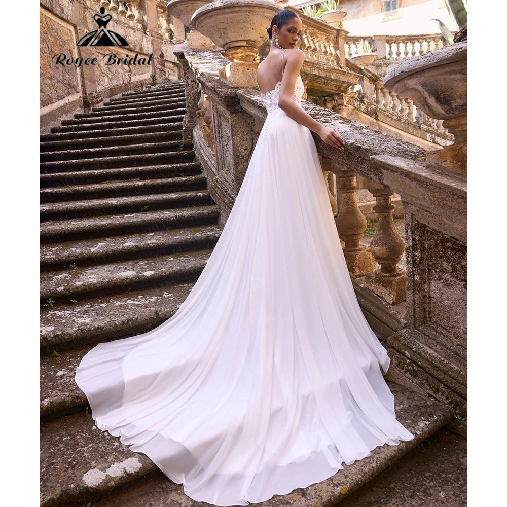 RoyceBridal Beach Wedding Dress V-Neck Lace Chiffon Romantic Flowy Bridal Gown Vestido De Novia Boda 2027 Customized