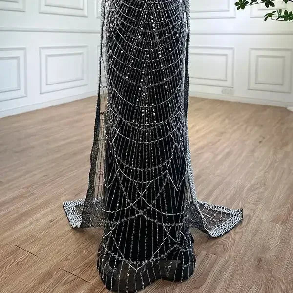 Elegant Dubai Sage Green Mermaid Evening Dress with Cape Sleeves Beaded Formal Gown Zapdress 2025 Customized DLA72160A (ZD17330)