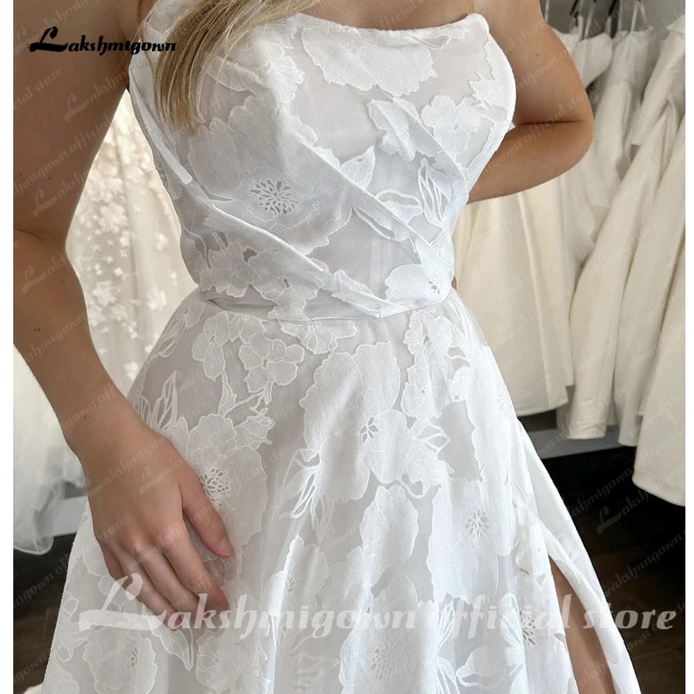 ZapDress Lace Wedding Dress for Women Side Slit A-line Bride Wedding Gowns Vestidos De Novia Customized
