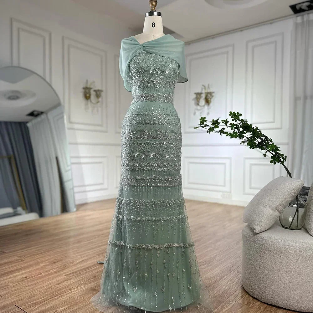 Zapdress 2026 Customized Nude Mermaid Sleeveless Evening Dress with Long Cape Dubai Wedding Party Gowns for Women DLA72126B (ZD17331)
