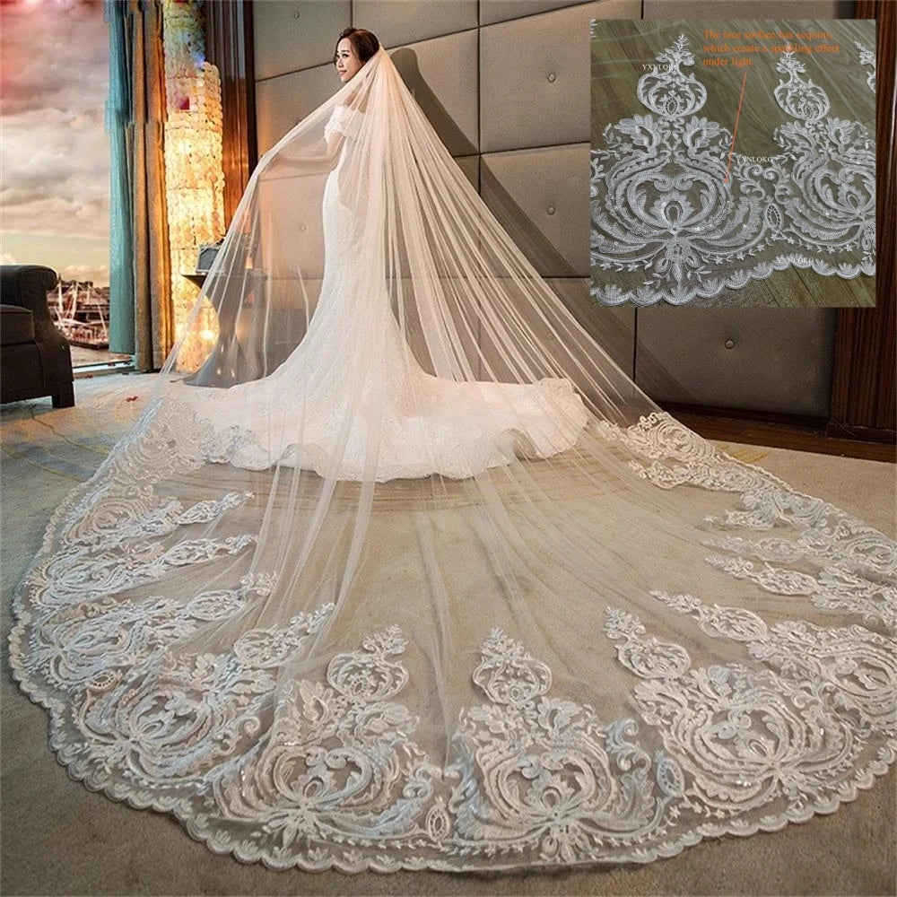4m Luxury One Layer wedding Veil Cathedral Veil Tulle Bridal Veil With Comb Ivory White Veil Wedding Accessories Customized veil