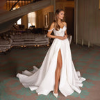 Fashion Sweetheart A Line Wedding Dresses Front Split Satin Bridal Gown Evening Dress For Wedding Custom Made Vestido De Noiva