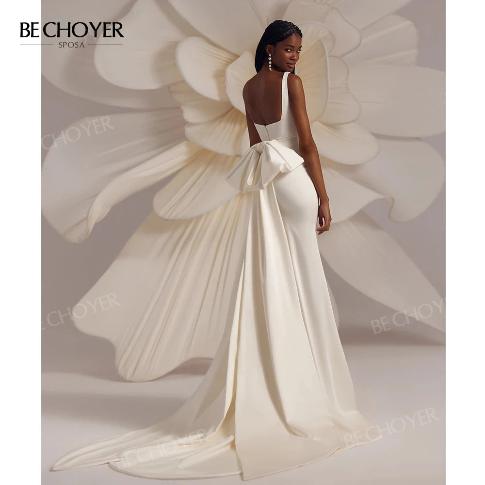 Sleeveless Mermaid Wedding Dress 2026 Square Collar Satin Detachable Bride Gown customized BECHOYER EL312 Vestido de Noiva