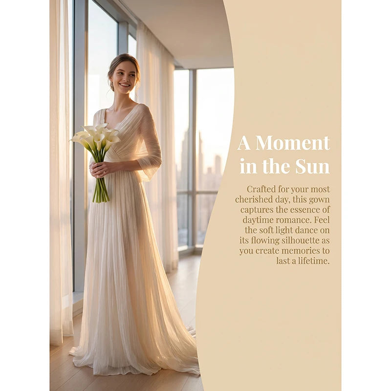Grecian Boho Wedding Dress V‑Neck Batwing Sleeve Draped Ruched A‑Line Bridal Gown Sweep Train For Outdoor Garden Wedding
