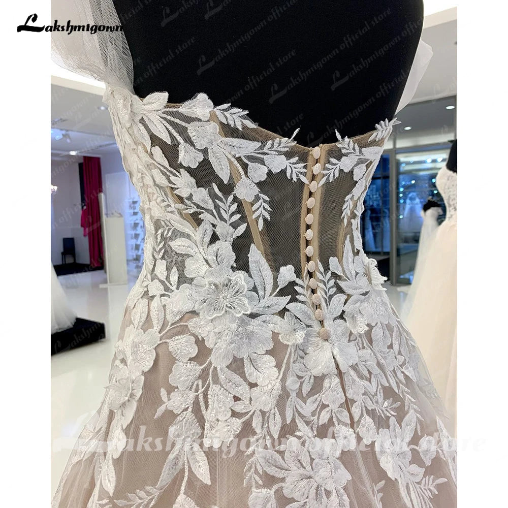 ZapDress Sexy Ladies Off Shoulder Lace Appliqués Beach Wedding Dresses Boho Bridal Gowns Sleeveless Robe Customized