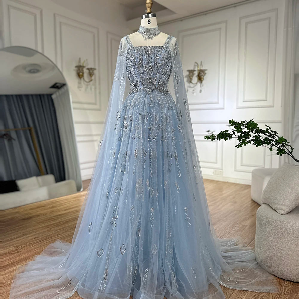 Serene Hill Customized 2025 Wine Red A Line Cape Sleeves Luxury Beaded Evening Dresses Formal Party Gowns for Women DLA72764