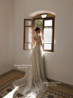 Sevintage Full Lace Ivory Wedding Dresses High Collar Long Sleeves Bridal Gowns Floor Length A-Line Wedding Gowns 2025 Customize