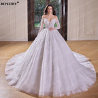 BEPEITHY Customized Sweetheart Long Sleeves Bride Wedding Dresses 2026 Women Princess Glitter Court Train Plus Size Bridal Gown
