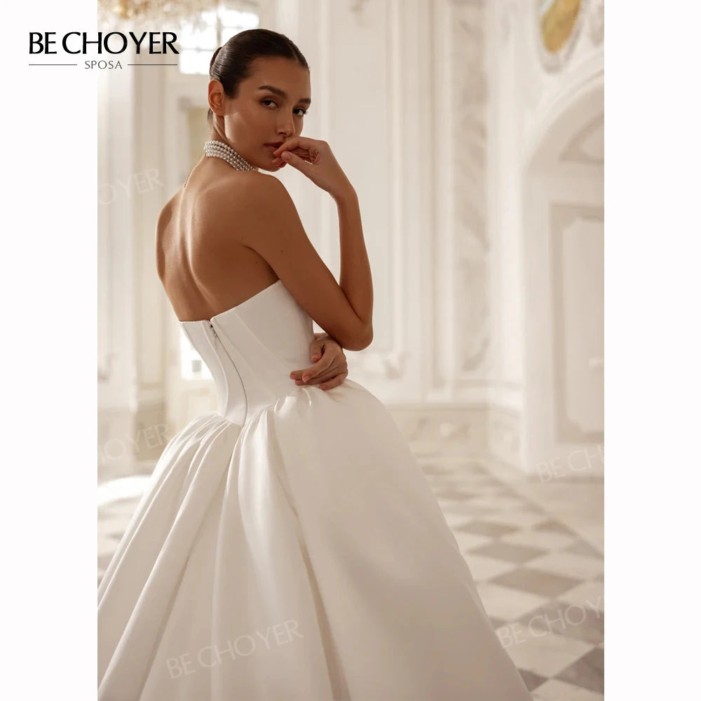 Vintage Sleeveless A-Line Wedding Dress 2027 Elegant Strapless Customized Bride Gown Princess BECHOYER T208 Vestido De Noiva