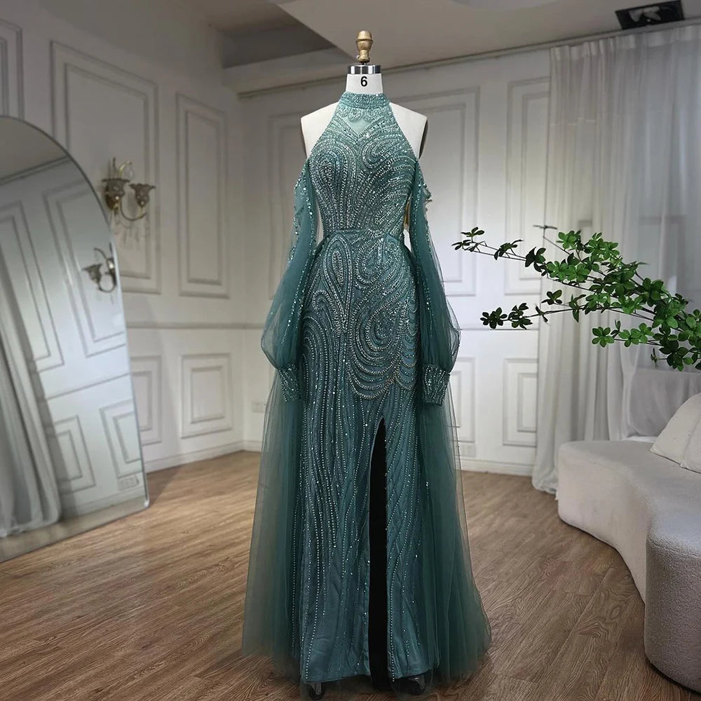 Zapdress Customized 2026 Turquoise Mermaid Overskirt Beaded Evening Dresses Elegant Party Gowns For Women Wedding (ZD17334)
