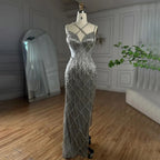 Serene Hill Silver Mermaid Gold Evening Gowns Luxury Beaded Tassel Spaghetti Strap Party Dresses For Women DLA72280 Customized