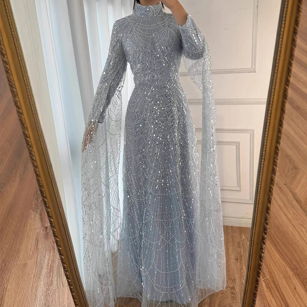 Serene Hill White High Neck Long Sleeve Mermaid Evening Dress 2026 Party Gowns for Women DLA72591 Customized