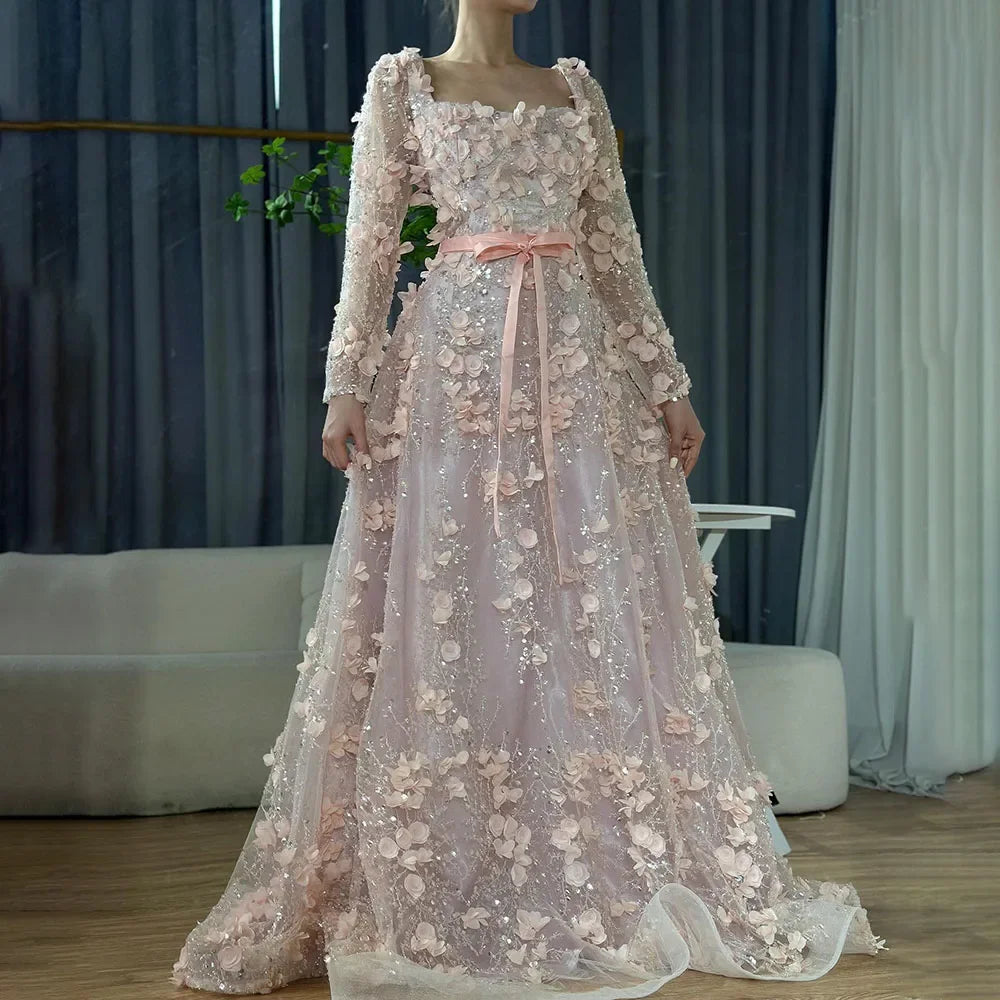2025 Dubai Gray Lace-Up A-Line Elegant Appliques Elegant Beaded Evening Dresses For Women Wedding Party DLA72657 Customized