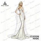 2027 Roycebridal Halter Neck Leaf Lace A Line Wedding Dress Keyhole Open Back Tied Soft Tulle Vestido De Novia Customized