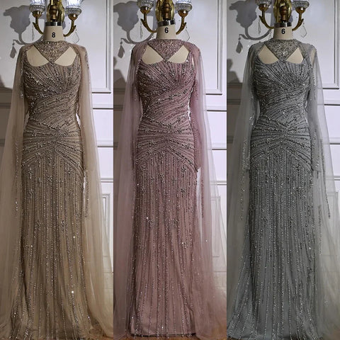 Luxury Caramel Mermaid Evening Dress with Cape Sleeves LA73052