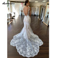 ZapDress Off White V Neck Lace Appliques Illusion Court Train Wedding Dress Boho Mermaid Customized Vestido Branco Sereia