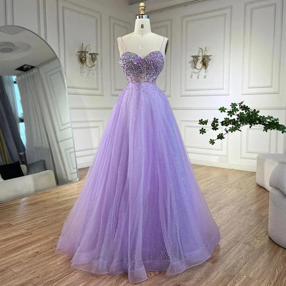 Zapdress Customized Lilac Spaghetti Strap A Line Beaded Evening Prom Dresses Dubai Party Gowns for Women 2025 (ZD17323)