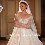 Vestidos De Novia Shining Long Sleeve Ball Gown Wedding Dress Beading Tulle Luxury Hochzeitskleid Button Back Gorgeous Trouwjurk