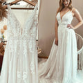 ZapDress Boho Lace Applique Elegant Plunging V Modest Wedding Dress Women Beach Robe De Mariage Bride Gowns