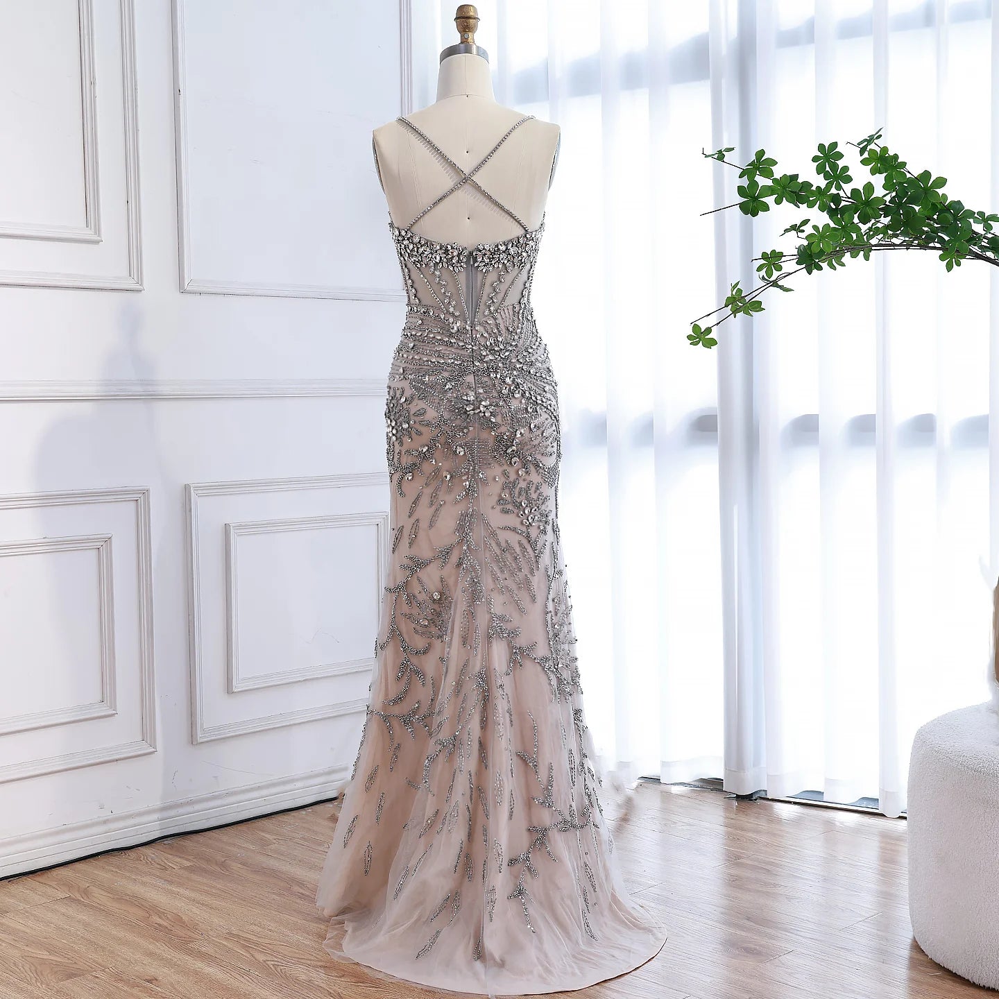 Zapdress Silver Nude Mermaid Beaded Evening Dress with Cape DLA73342 Wedding Party Gowns for Women 2026 Customized (ZD17344)