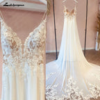 Sexy Beach Wedding Dress Customized Spaghett Straps Robe Mariee Vintage Lace Appliques Boheme Wedding Dresses Vestidos De Nova