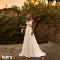 Boho A Line Chiffon Wedding Dress Sleeveless Deep V Lace Sheer Back Buttons Sweep Train Beach Bridal Gown Custom Vestido Novia