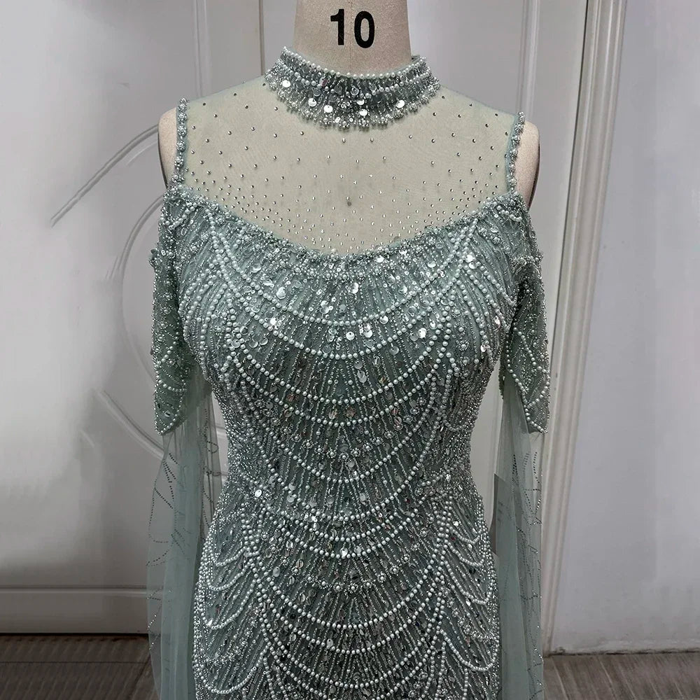 Zapdress Dubai Purple Mermaid Cape Sleeves Beaded Long Evening Dress 2025 For Formal Occasion DLA71992 Customized (ZD17372)