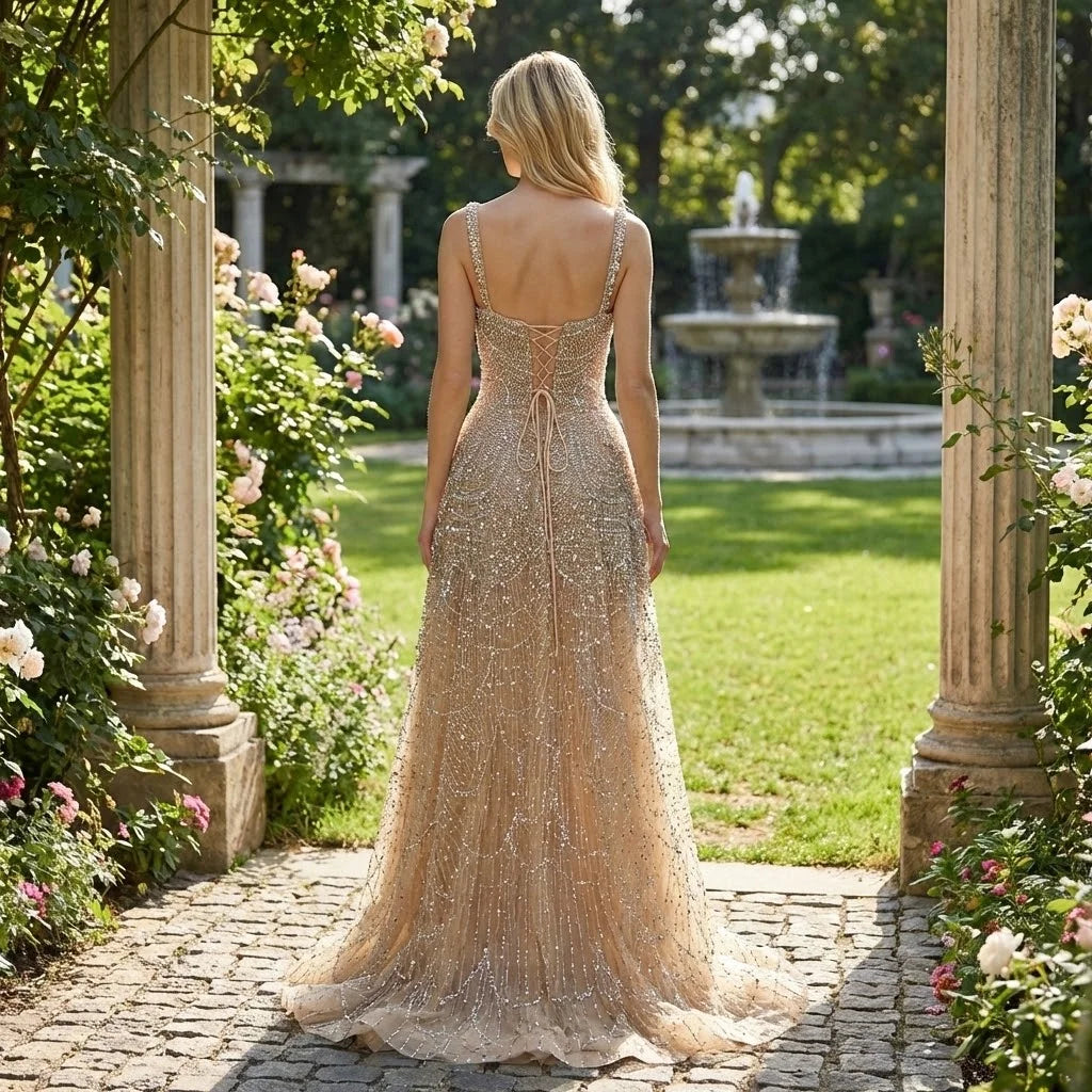 Zapdress Customized Nude Prom Dress Spaghetti Strap Lace-up Back Evening Gown Crystal Beaded Party Gwons for Women DLA72983A (ZD17352)