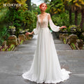 Wedding Dress Long Sleeve A-Line Appliques Beaded Bride Gown Beach Princess BECHOYER HB78 Plus Size Customized Vestido de Noiva