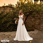 Boho A Line Chiffon Wedding Dress Sleeveless Deep V Lace Sheer Back Buttons Sweep Train Beach Bridal Gown Custom Vestido Novia