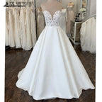 Simple A Line Wedding Dress White Satin Long Beach Bridal Gowns Sleeveless Sweetheart Vestidos De Novia Summer