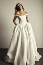 Kyoto Customized White Simple Satin Off Shoulder Wedding Dress A-Line Vestidos De Noche Elegant Court Train Robe De Mariée 2026