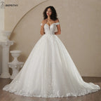 BEPEITHY Customized Off The Shoulder Lace Wedding Dresses For Women 2025 Glitter Bride Ivory Bridal Gown Vestidos De Novia Boda