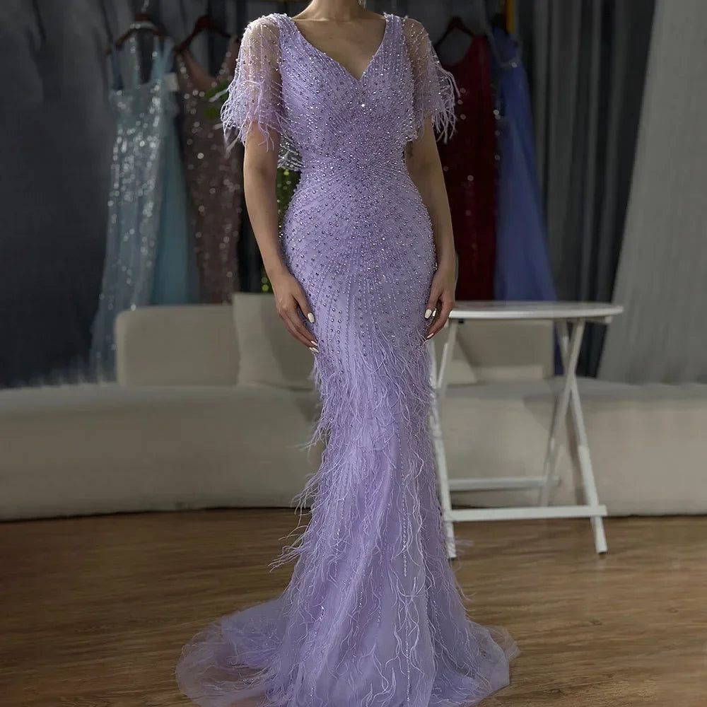 Zapdress Brown Mermaid Beaded Feathers Evening Dresses Elegant Party Gowns for Women DLA71323 Customized (ZD17329)