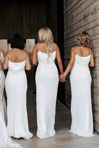 Sheath/Column Cowl Neck Spaghetti Straps Ivory Bridesmaid Dresses BD102 by pgmdress