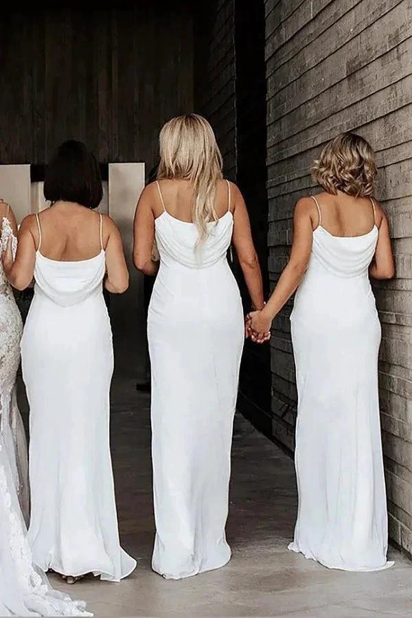 Sheath/Column Cowl Neck Spaghetti Straps Ivory Bridesmaid Dresses BD102 by pgmdress