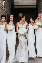 Sheath/Column Cowl Neck Spaghetti Straps Ivory Bridesmaid Dresses BD102 by pgmdress
