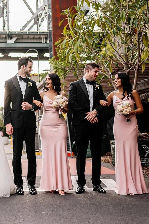 Sheath/Column Cowl Neck Spaghetti Straps Long Bridesmaid Dresses BD101 by pgmdress
