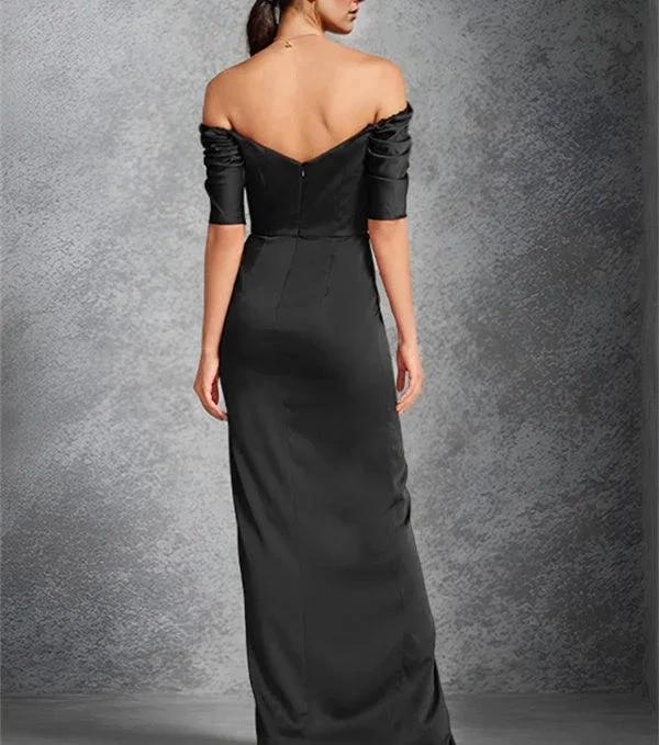 Sheath/Column Off-the-Shoulder Short Sleeves Floor-Length Mother of the Bride Dresses With Split Front by Dreamylily